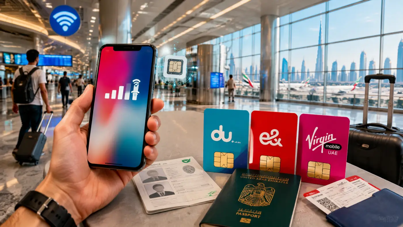 بطاقات SIM في مطار دبي (DXB) (2026): المتاجر، الأسعار وeSIM