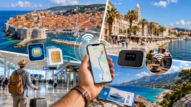 Kako do interneta na Hrvaškem (2026): letališče in lokalna SIM, eSIM in WiFi