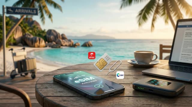 Hoe om Internet in Seychelle te kry (2026): Lughawe SIM, Plaaslike Toeriste SIM's, eSIM, Sak WiFi, en Gratis Wi-Fi
