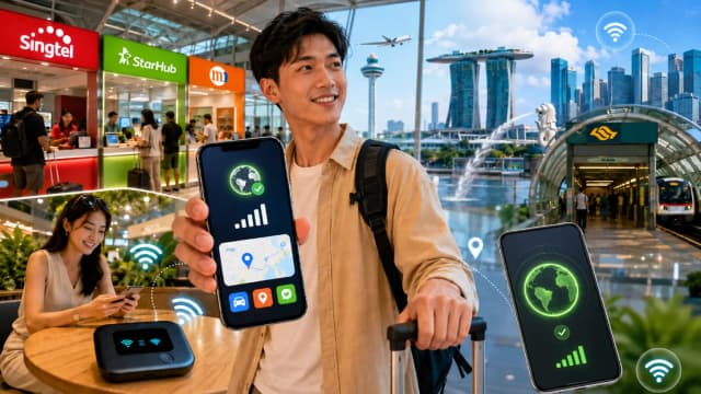 Sådan får du internet i Singapore (2026): Turist-SIM-kort, eSIM, lomme-WiFi og gratis WiFi