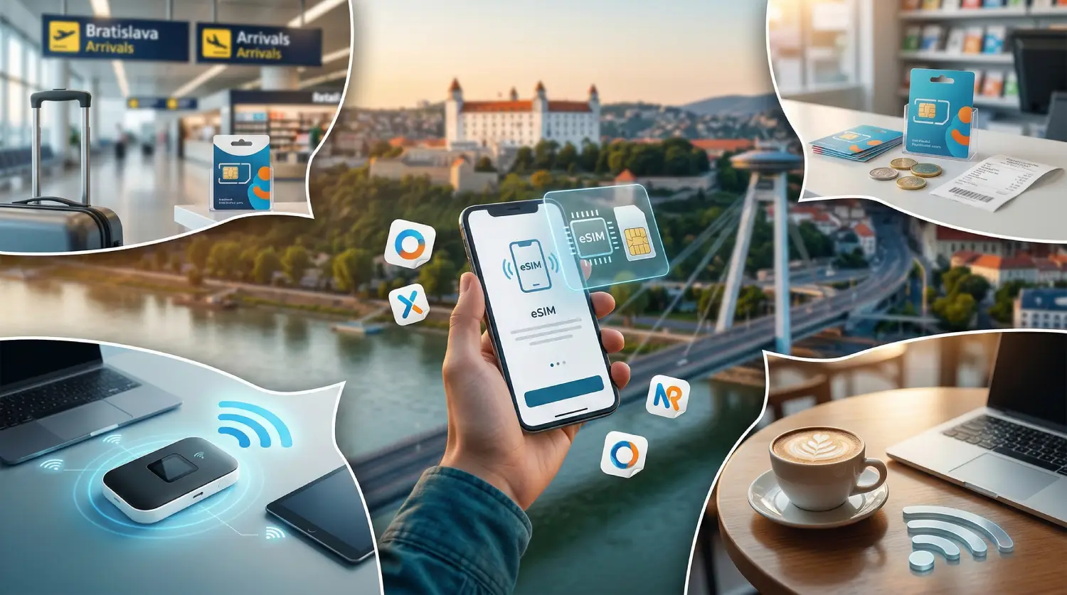 Kako dobiti internet u Slovačkoj (2026): SIM kartice na aerodromu, lokalne turističke SIM kartice, eSIM, Pocket WiFi i besplatni Wi-Fi