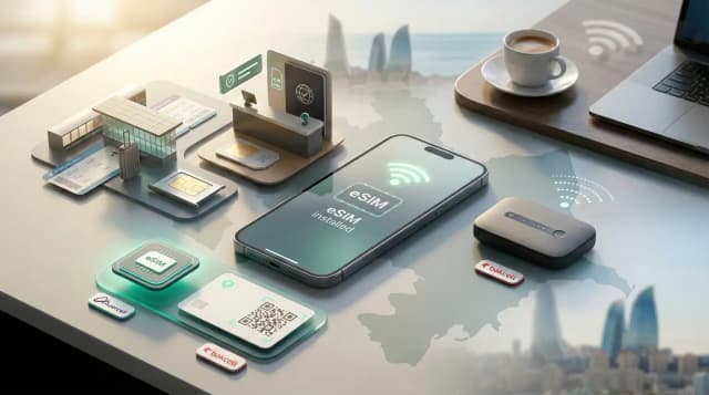 Azerbaycan'da İnternet Nasıl Alınır (2026): Havalimanı SIM, Yerel Turist SIM, eSIM, Taşınabilir WiFi ve Wi-Fi İpuçları