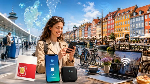 Como Obter Internet na Dinamarca (2026): Aeroporto e Cartões SIM Locais, eSIM, Wi‑Fi e Preços