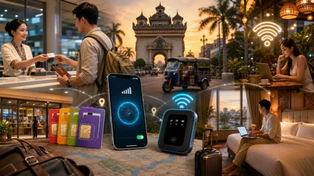 วิธีการเชื่อมต่ออินเทอร์เน็ตในลาว (2026): ซิมการ์ด, eSIM, พ็อกเก็ต & WiFi ฟรี