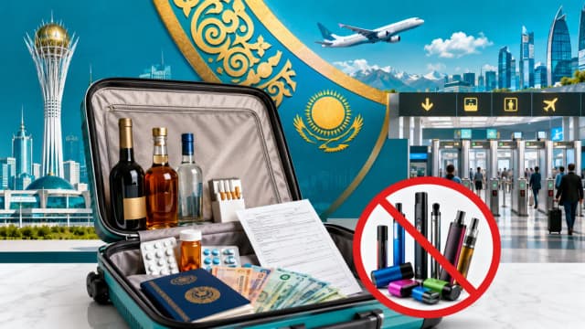Normas aduaneras del aeropuerto de Kazajistán (2026): alcohol, cigarrillos electrónicos, efectivo y medicamentos